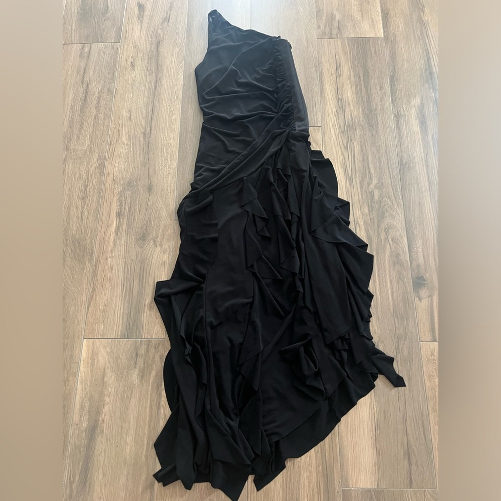 Scott McClintock Cocktail Black Ruffle Dress One Off Shoulder Size 6